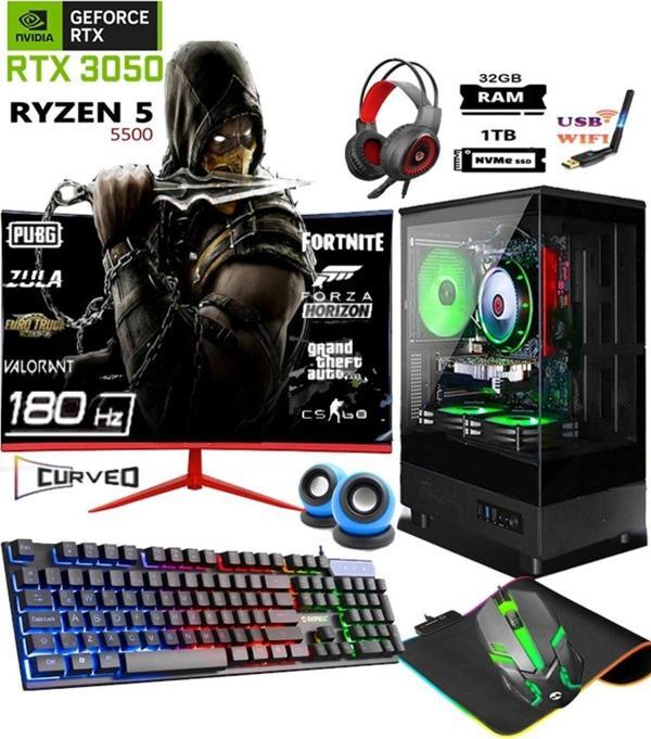 Apphirex Tc65X Ryzen 5 5500 32Gb 1Tb M.2 Nvme Ssd Rtx3050 24" 180Hz Oyuncu Masaüstü Bilgisayarı Hazır Sistem - Image 1