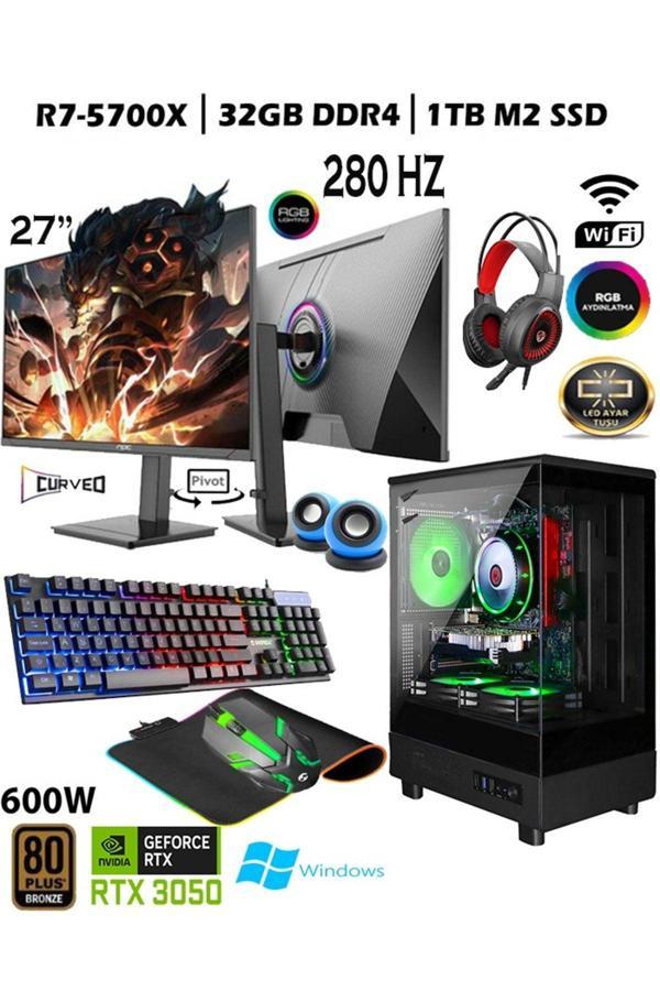 Apphirex Tc99 Ryzen 7 5700X 32Gb 1Tb M.2 Nvme Ssd Rtx3050 Gddr6 27'' 280Hz Curved Masaüstü Oyuncu Bilgisayarı - Image 1