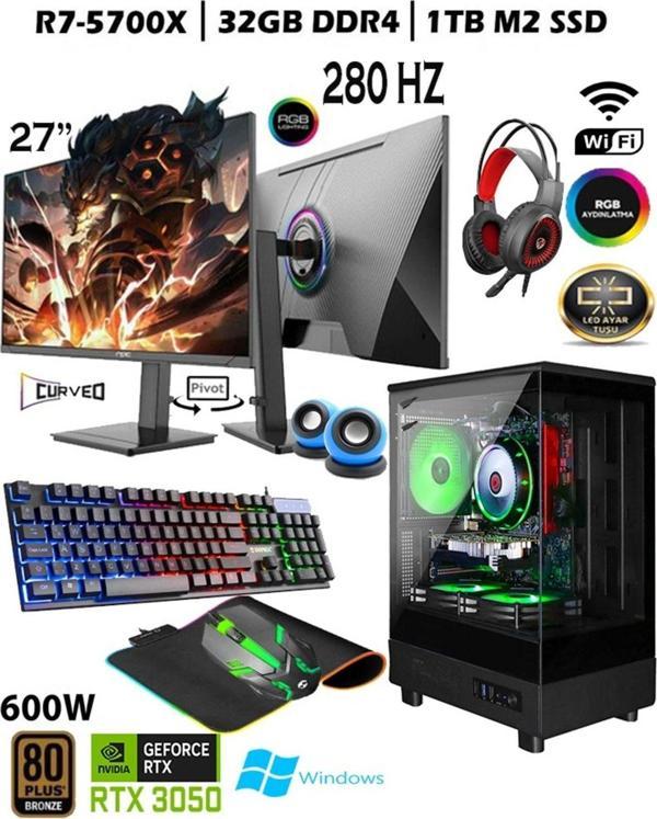 Apphirex Tc99 Ryzen 7 5700X 32Gb 1Tb M.2 Nvme Ssd Rtx3050 Gddr6 27'' 280Hz Curved Masaüstü Oyuncu Bilgisayarı - Image 1
