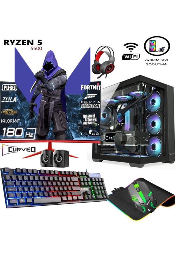 Apphirex Rebirth X65 Ryzen 5 5500 32Gb 1Tb M2 Ssd Rtx3050 Gddr6 24'' 180Hz Curved Masaüstü Oyuncu Bilgisayar - Image 1