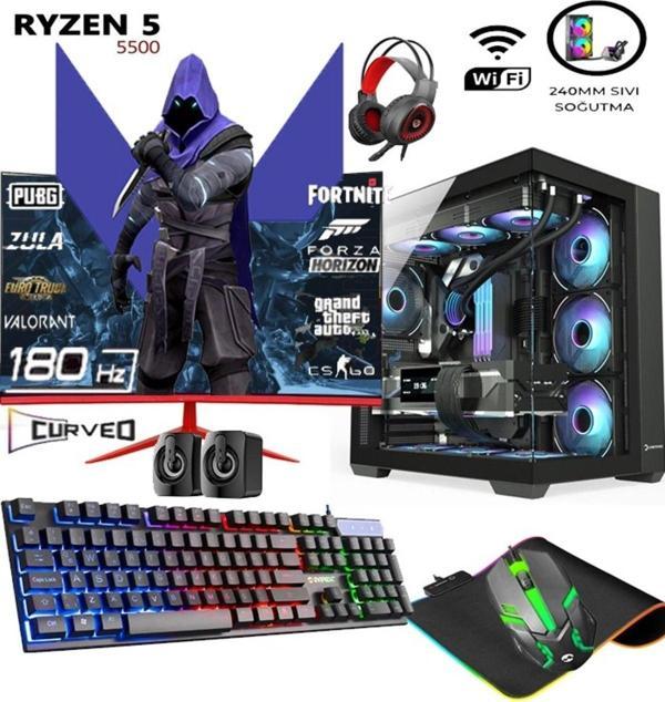 Apphirex Rebirth X65 Ryzen 5 5500 32Gb 1Tb M2 Ssd Rtx3050 Gddr6 24'' 180Hz Curved Masaüstü Oyuncu Bilgisayar - Image 1