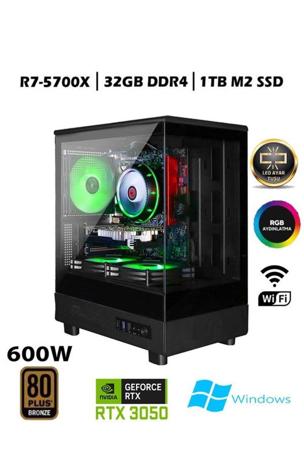 Apphirex Tc93 Ryzen 7 5700X 32Gb Ram 1Tb M.2 Nvme Ssd Rtx3050 Gddr6 Masaüstü Oyuncu Bilgisayarı - Image 1