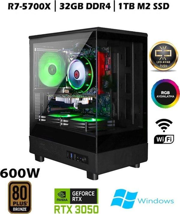 Apphirex Tc93 Ryzen 7 5700X 32Gb Ram 1Tb M.2 Nvme Ssd Rtx3050 Gddr6 Masaüstü Oyuncu Bilgisayarı - Image 1