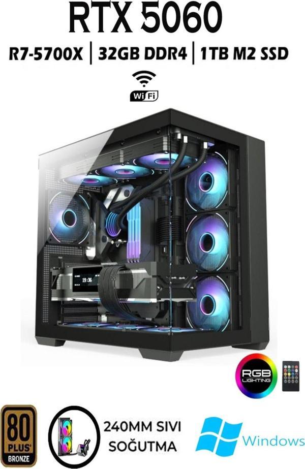 Apphirex Tcx10 Ryzen 7 5700X 32Gb 1Tb M.2 Ssd Rtx5060 Sıvı Soğutmalı Masaüstü Oyuncu Bilgisayarı Hazır Sistem - Image 1