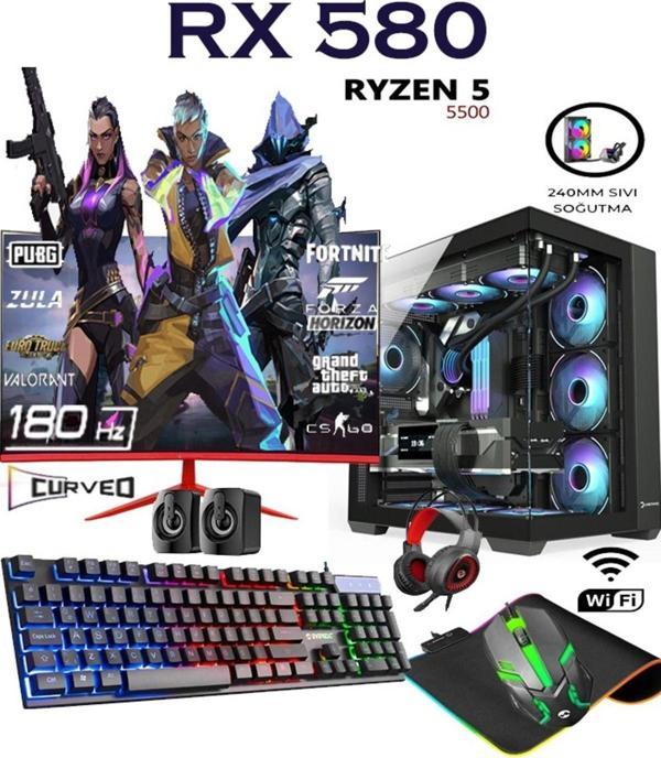 Apphirex Rebirth X90 Ryzen 5 5500 32Gb 1Tb M.2 Ssd Rx580 8Gb 24'' 180Hz Curved Masaüstü Oyuncu Bilgisayarı - Image 1