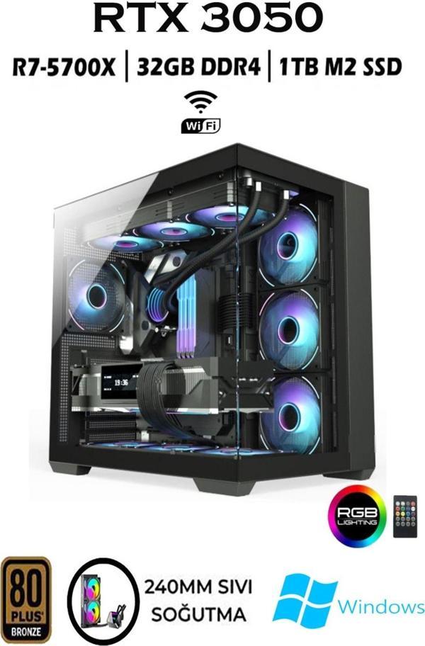 Apphirex Rebirth X75 Ryzen 7 5700X 32Gb 1Tb M.2 Ssd Rtx3050 Gddr6 Sıvı Soğutmalı Masaüstü Oyuncu Bilgisayarı - Image 1