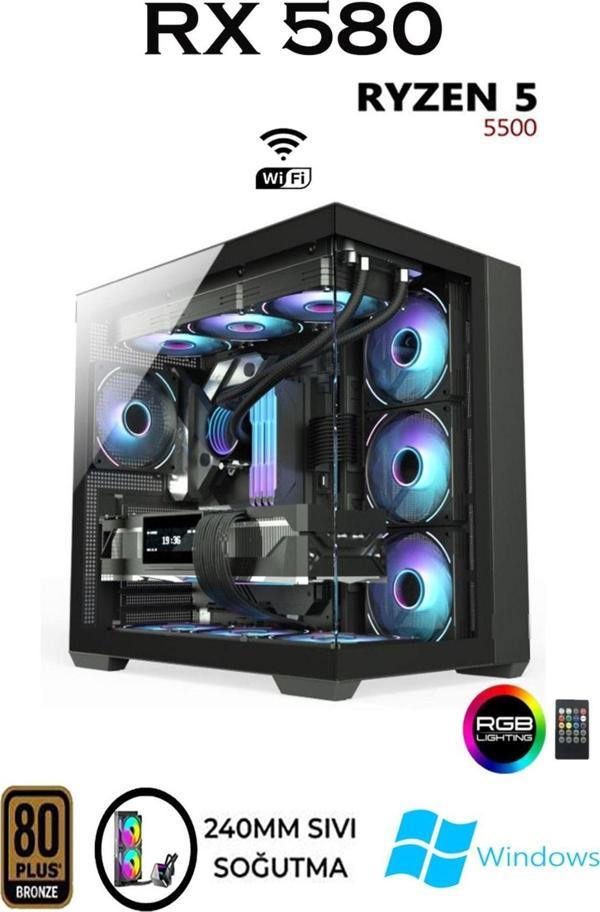 Apphirex Rebirth X50 Ryzen 5 5500 32Gb 1Tb M.2 Ssd Rx580 8Gb Sıvı Soğutmalı Masaüstü Oyuncu Bilgisayarı - Image 1