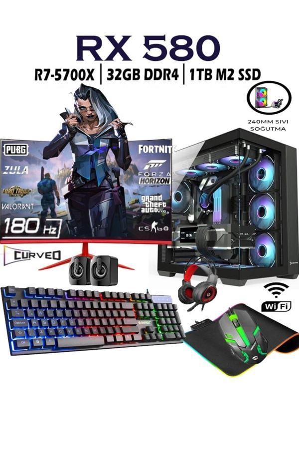 Apphirex Rebirth X87 Ryzen 7 5700X 32Gb 1Tb M.2 Ssd Rx580 8Gb 24'' 180Hz Curved Masaüstü Oyuncu Bilgisayarı - Image 1