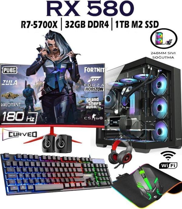 Apphirex Rebirth X87 Ryzen 7 5700X 32Gb 1Tb M.2 Ssd Rx580 8Gb 24'' 180Hz Curved Masaüstü Oyuncu Bilgisayarı - Image 1