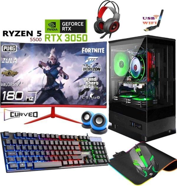Apphirex Tc65 Ryzen 5 5500 32Gb Ram 512Gb Nvme M2 Ssd Rtx3050 Gddr6 24’’ 180Hz Oyuncu Masaüstü Bilgisayar - Image 1