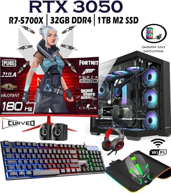 Apphirex Rebirth X35 Ryzen 7 5700X 32Gb 1Tb M2 Ssd Rtx3050 Gddr6 24'' 180Hz Curved Masaüstü Oyuncu Bilgisayar - Image 1