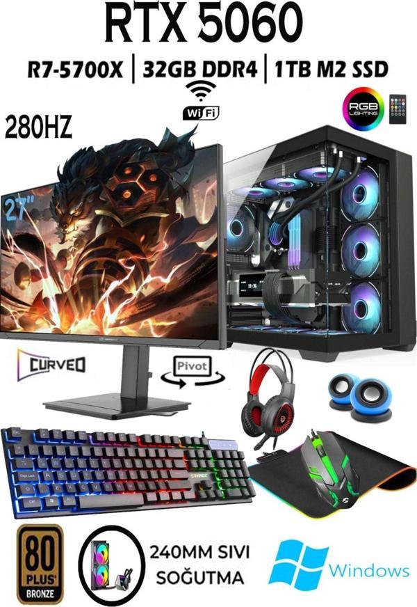 Apphirex Tcx1 Ryzen 7 5700X 32Gb 1Tb M.2 Ssd Rtx5060 27" 280Hz Sıvı Soğutmalı Oyuncu Bilgisayarı Hazır Sistem - Image 1