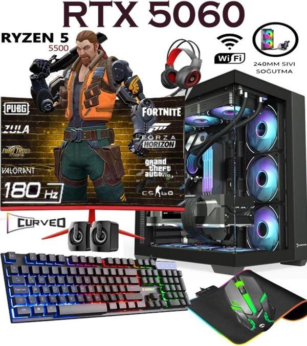 Apphirex Rebirth X55 Ryzen 5 5500 32Gb 1Tb M.2 Ssd Rtx5060 Gddr7 24'' 180Hz Curved Masaüstü Oyuncu Bilgisayar - Image 1