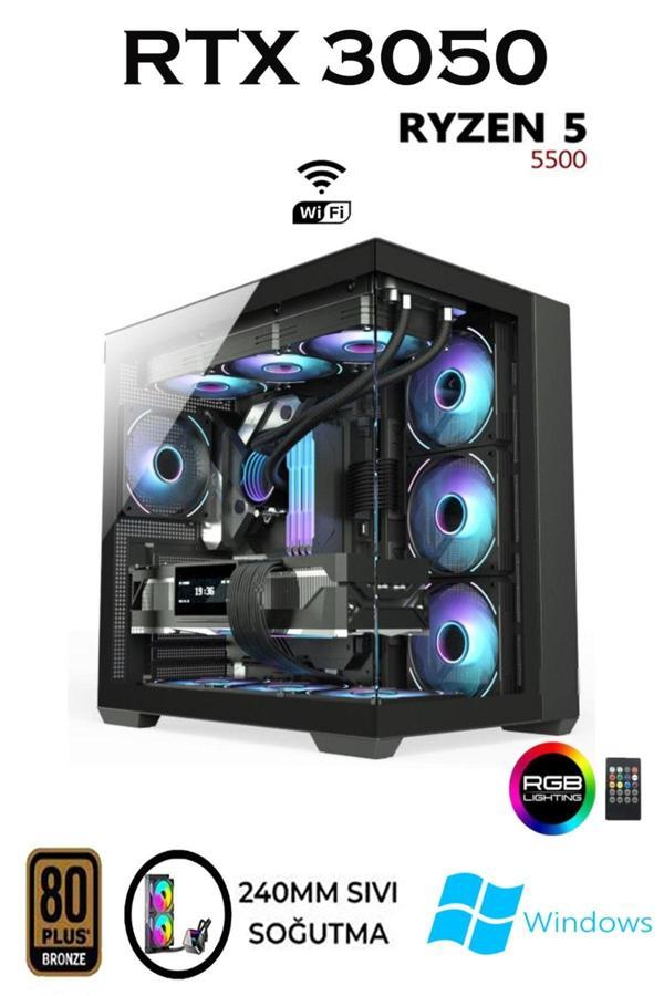 Apphirex Rebirth X80 Ryzen 5 5500 32Gb 1Tb M.2 Ssd Rtx3050 Gddr6 Sıvı Soğutmalı Masaüstü Oyuncu Bilgisayarı - Image 1