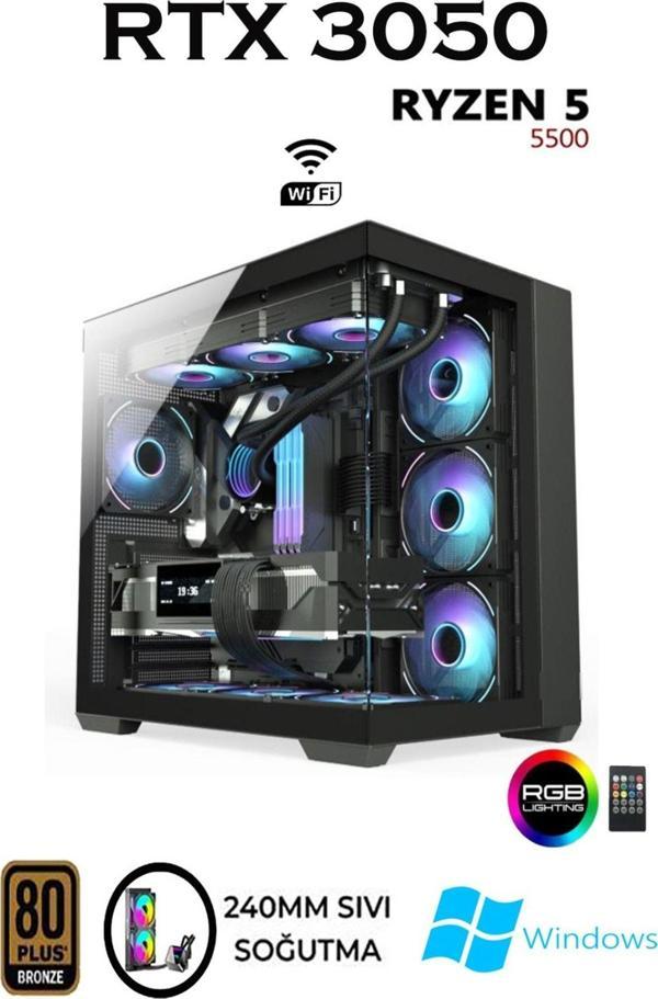 Apphirex Rebirth X80 Ryzen 5 5500 32Gb 1Tb M.2 Ssd Rtx3050 Gddr6 Sıvı Soğutmalı Masaüstü Oyuncu Bilgisayarı - Image 1
