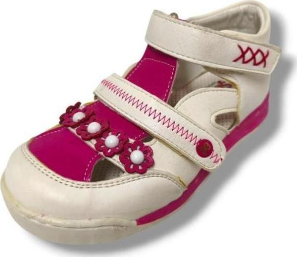 Şiringenç 3072-20 Çift Cırtlı Çiçekli Kız Çocuk Sandalet Beyaz Pembe 26-30 - Image 1