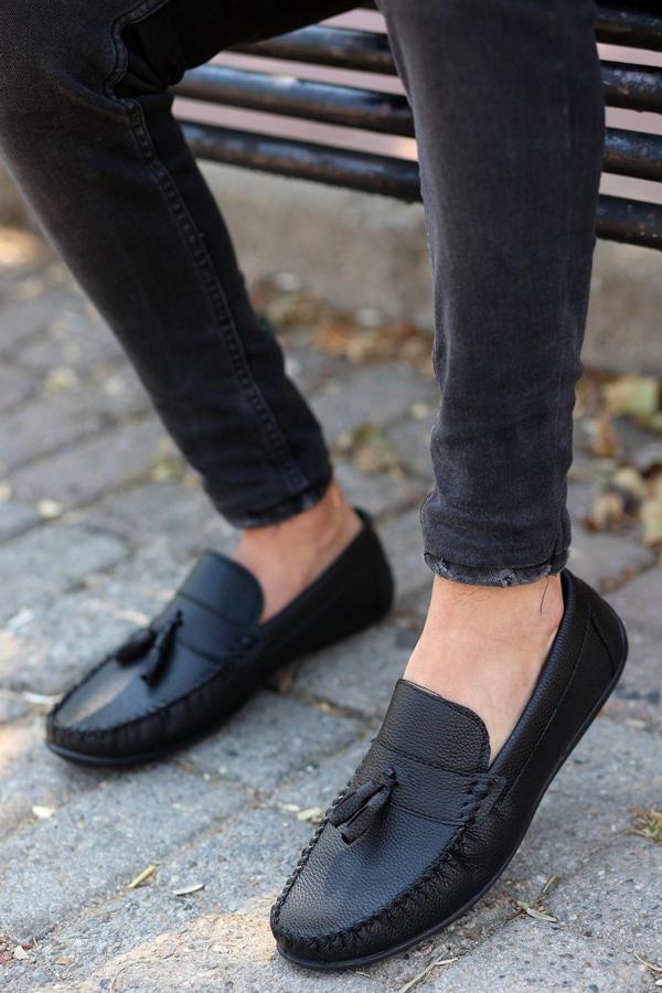Tomiross Erkek Siyah Cilt Günlük Loafer Babet Ayakkabı LFRPSKL-4230 - Image 1