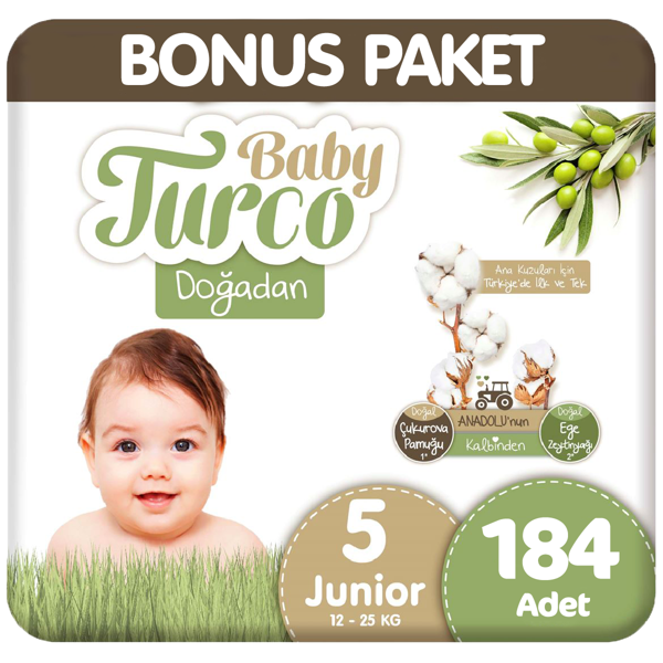 Baby Turco Doğadan Bonus Paket Bebek Bezi 5 Beden 92x2 184 Adet - Image 1