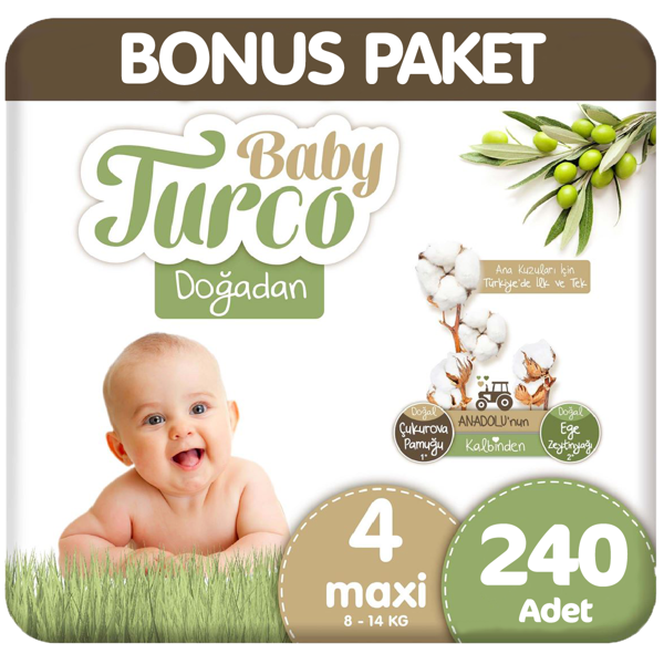 Baby Turco Doğadan Bonus Paket Bebek Bezi 4 Beden 120x2 240 Adet - Image 1