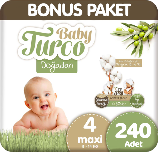 Baby Turco Doğadan Bonus Paket Bebek Bezi 4 Beden 120x2 240 Adet - Image 1