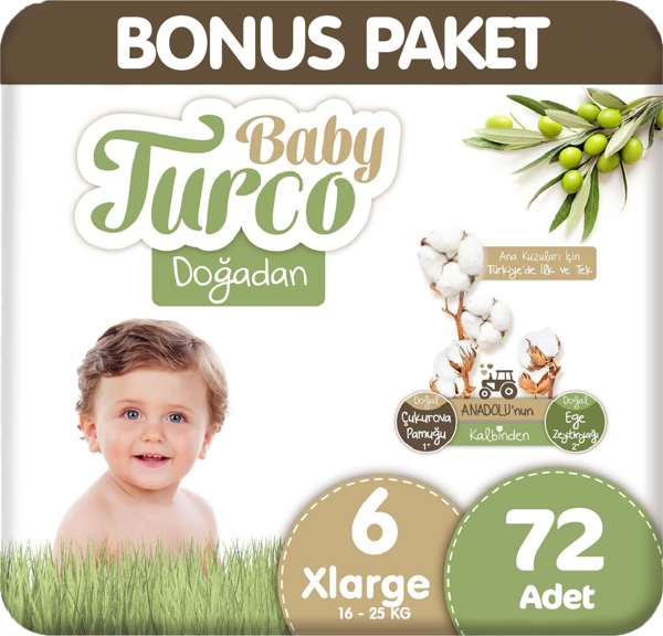 Baby Turco Doğadan Bonus Paket Bebek Bezi 6 Beden 72 Adet - Image 1