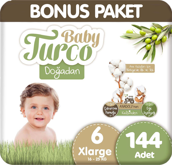 Baby Turco Doğadan Bonus Paket Bebek Bezi 6 Beden 72x2 144 Adet - Image 1