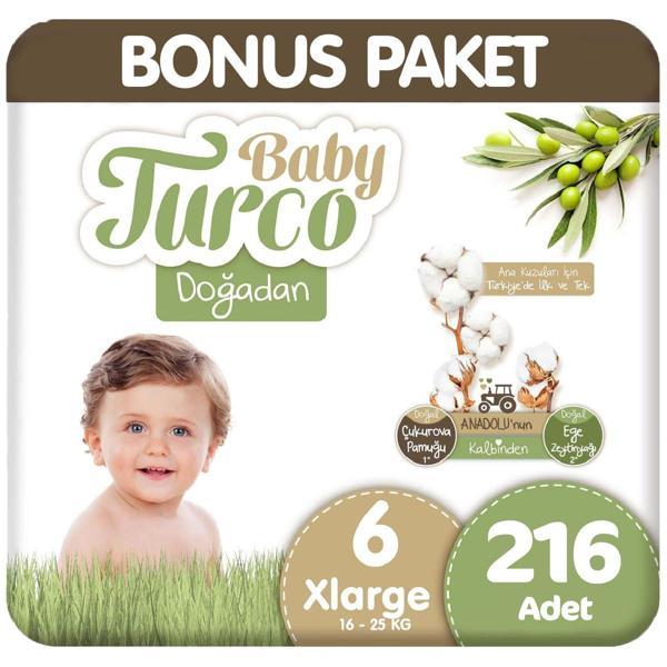 Baby Turco Doğadan Bonus Paket Bebek Bezi 6 Beden 72x3 216 Adet - Image 1