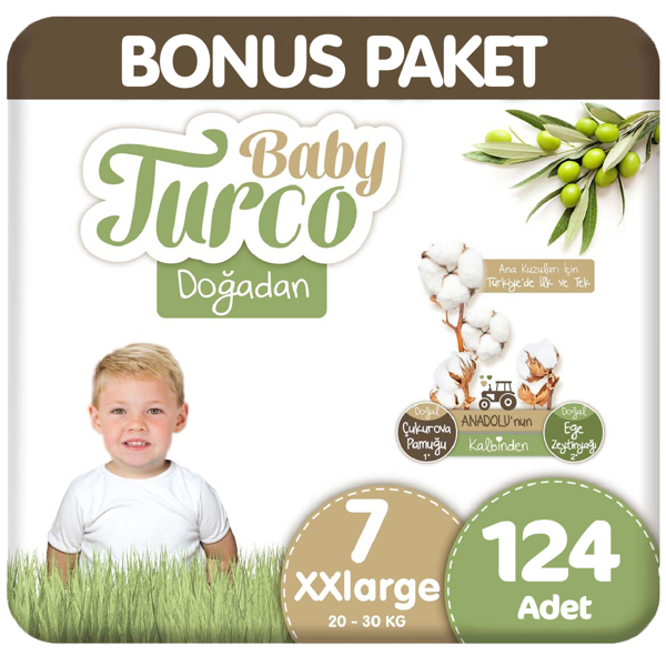 Baby Turco Doğadan Bonus Paket Bebek Bezi 7 Beden 62x2 124 Adet - Image 1
