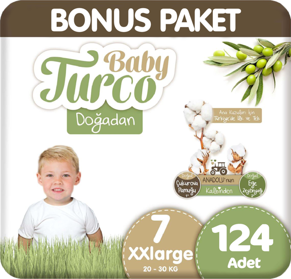 Baby Turco Doğadan Bonus Paket Bebek Bezi 7 Beden 62x2 124 Adet - Image 1