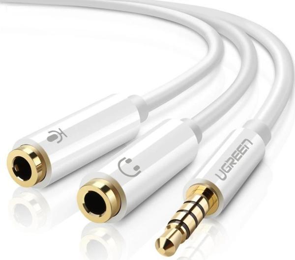 Ugreen Mikrofon ve Kulaklık Ayırıcı 3.5mm Y Kablo Beyaz - Image 1