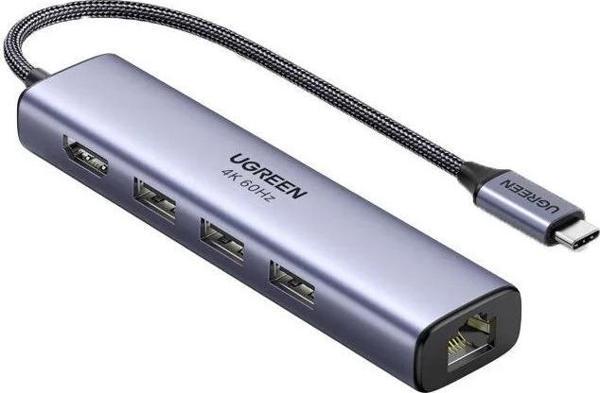 Ugreen Type-C to 3*USB 3.0 4K 60Hz HDMI RJ45 1000Mbps Ethernet Dönüştürücü Çoklayıcı Hub Adaptör - Image 1