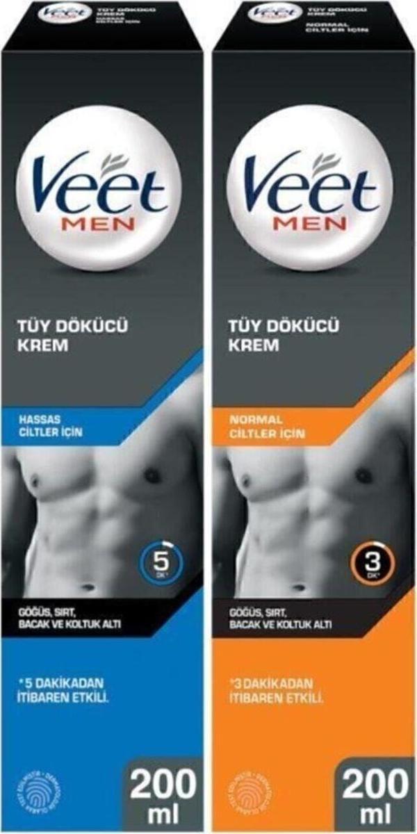 Veet Men Erkeklere Özel Tüy Dökücü Krem Hassas Ciltler 200ml + Normal Ciltler Tüy Dökücü Krem 200 ml - Image 1