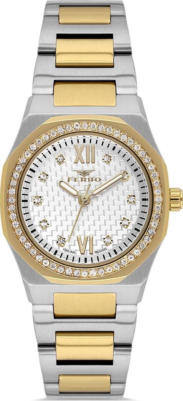Ferro FL21616AWT-D Quartz Çelik Altın/Gri 27 mm Kadın Kol Saati - Image 1