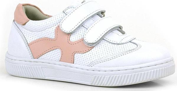 Rakerplus Hakiki Deri Beyaz Pembe Cırtlı Çocuk Spor Ayakkabı - Image 1