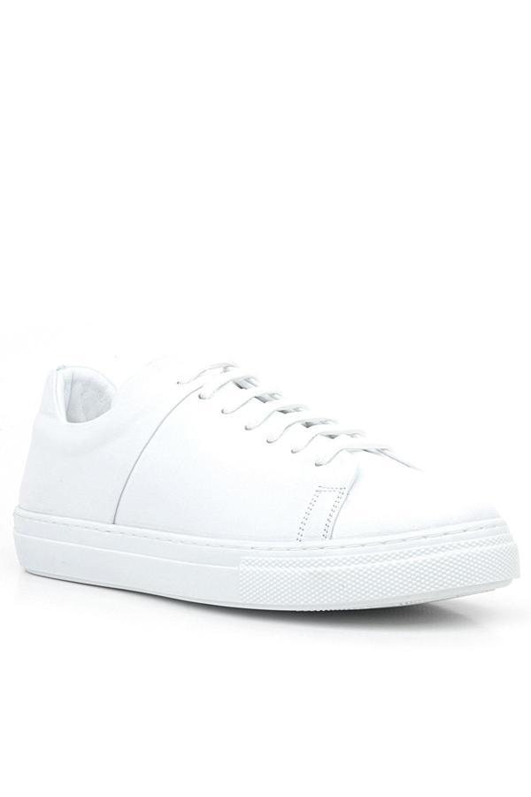 Beyaz Hakiki Deri Kadın Bağcıklı Sneaker Ayakkabı - Image 1