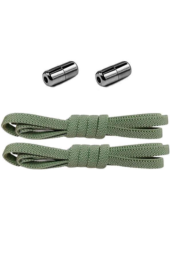Ayarlanabilir 1 Çift Haki Yeşil Vidalı Kapsül Uçlu 6 MM Lastik Pratik Bağcık - Image 1