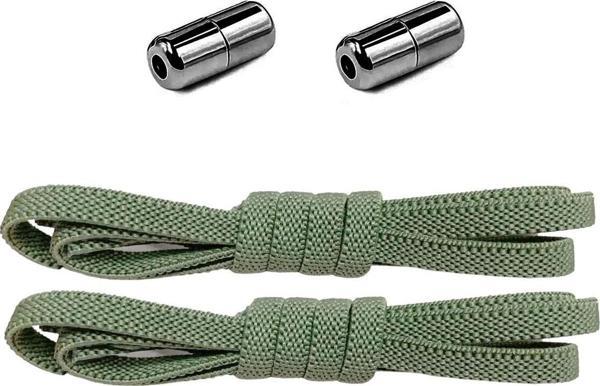 Ayarlanabilir 1 Çift Haki Yeşil Vidalı Kapsül Uçlu 6 MM Lastik Pratik Bağcık - Image 1