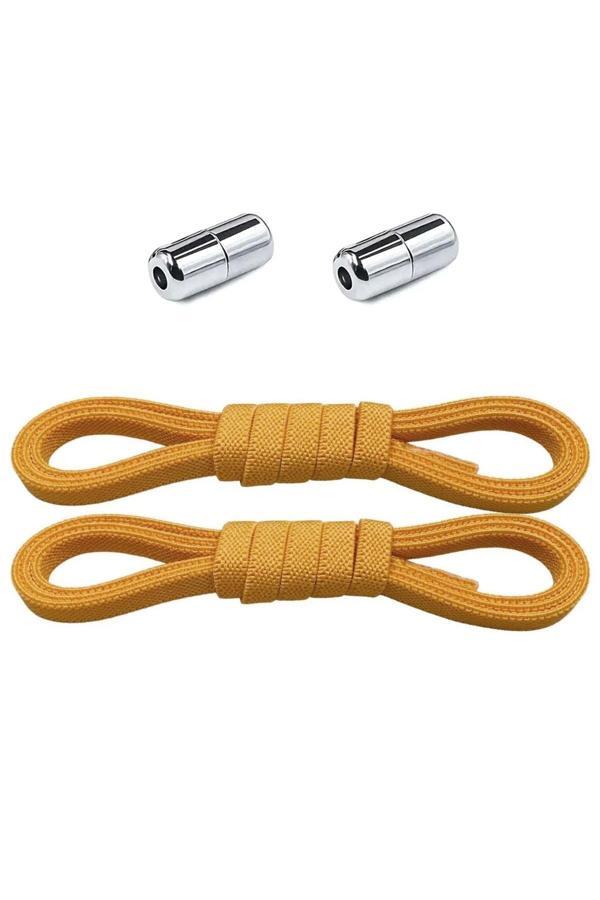 Ayarlanabilir 1 Çift Hardal Sarı Vidalı Kapsül Uçlu 6 MM Lastik Pratik Bağcık - Image 1