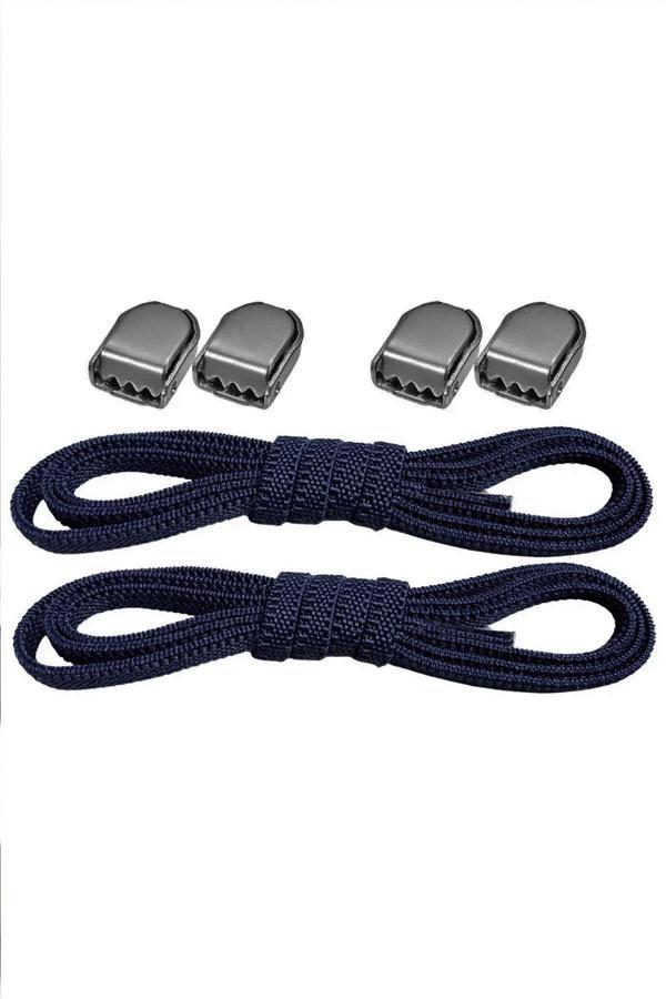 Akıllı Kilitli Ayarlanabilir 1 Çift Koyu Lacivert 6 MM Lastik Pratik Bağcık - Image 1