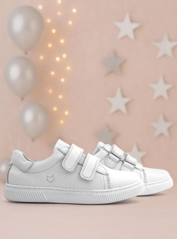 Hakiki Deri Beyaz Cırt Cırtlı Kız Çocuk Sneakers Ayakkabı - Image 1