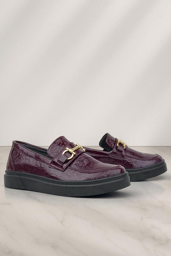 Rakerplus Bordo Tokalı Loafer Çocuk Klasik Ayakkabı - Image 1