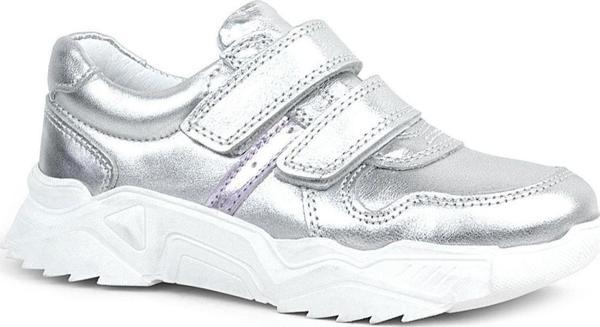 Rakerplus Hakiki Deri Gümüş Beyaz Tabanlı Kız Çocuk Sneakers Ayakkabı - Image 1