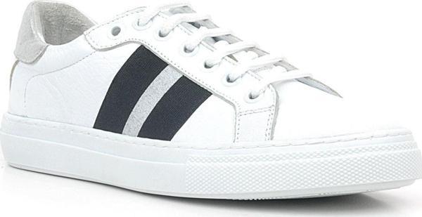 Hakiki Deri Beyaz Siyah Desenli Kadın Sneaker Ayakkabı - Image 1