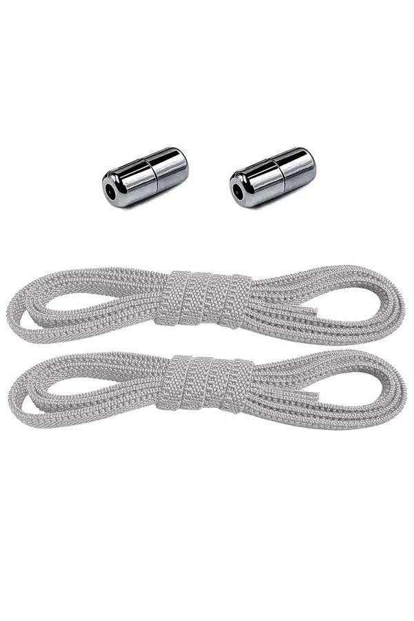 Ayarlanabilir 1 Çift Gri Vidalı Kapsül Uçlu 6 MM Lastik Pratik Bağcık - Image 1