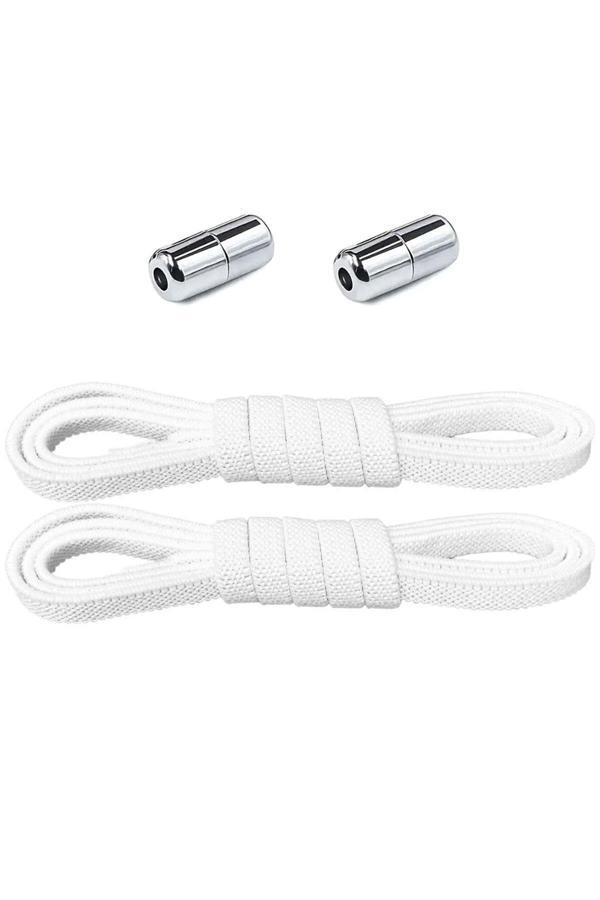 Ayarlanabilir 1 Çift Beyaz Vidalı Kapsül Uçlu 6 MM Lastik Pratik Bağcık - Image 1