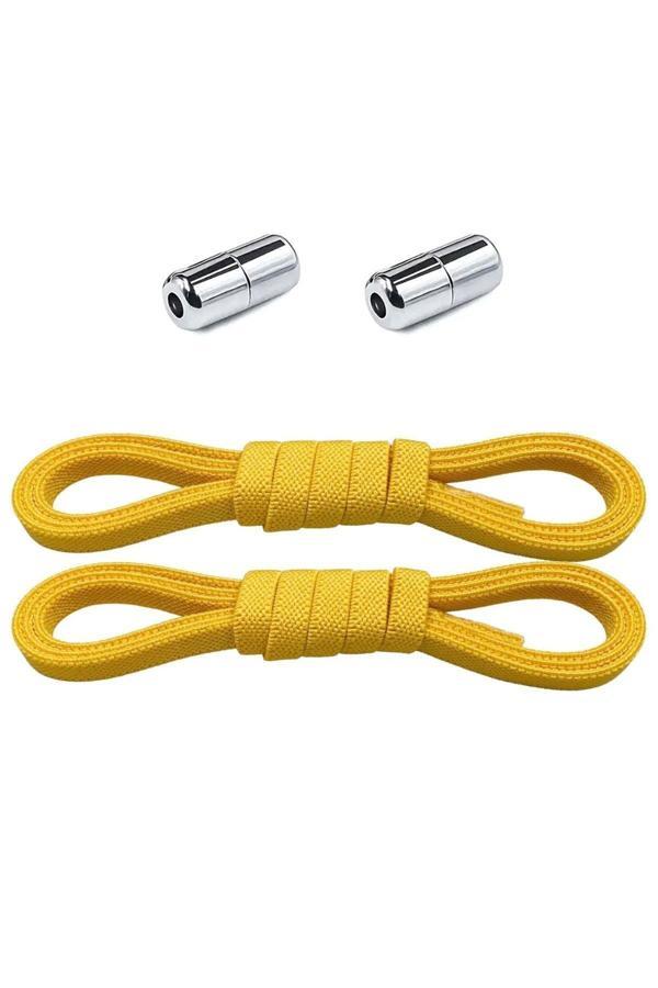 Ayarlanabilir 1 Çift Sarı Vidalı Kapsül Uçlu 6 MM Lastik Pratik Bağcık - Image 1