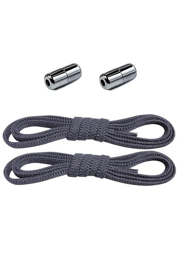 Ayarlanabilir 1 Çift Koyu Gri Vidalı Kapsül Uçlu 6 MM Lastik Pratik Bağcık - Image 1