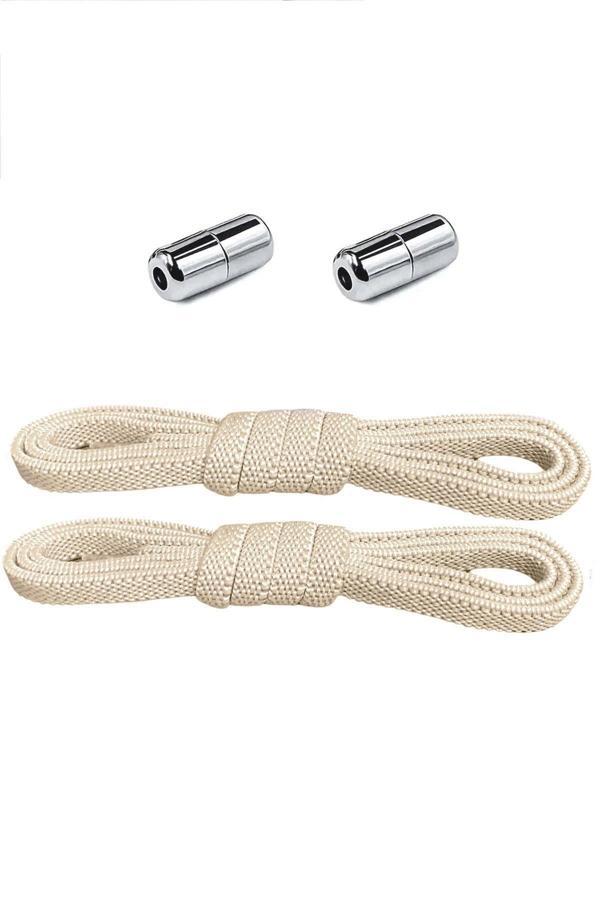 Ayarlanabilir 1 Çift Bej Vidalı Kapsül Uçlu 6 MM Lastik Pratik Bağcık - Image 1