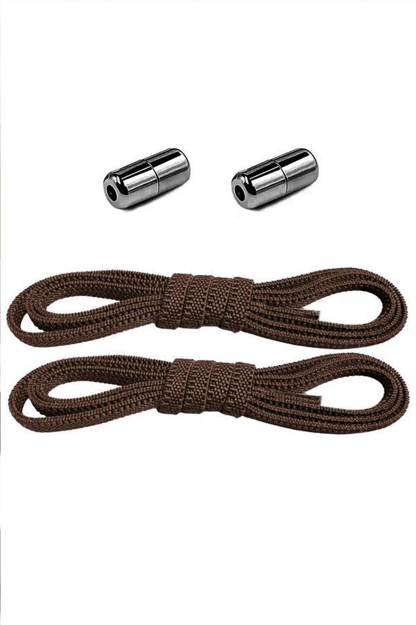 Ayarlanabilir 1 Çift Kahverengi Vidalı Kapsül Uçlu 6 MM Lastik Pratik Bağcık - Image 1