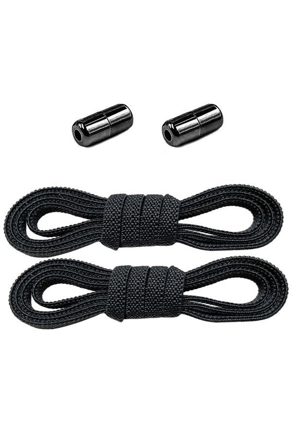 Ayarlanabilir 1 Çift Siyah Vidalı Kapsül Uçlu 6 MM Lastik Pratik Bağcık - Image 1